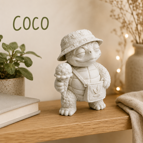Shellax Coco – unbemalte weiße Schildkrötenfigur mit Eis aus PLA+ zum Selbstgestalten, Ansicht 2.