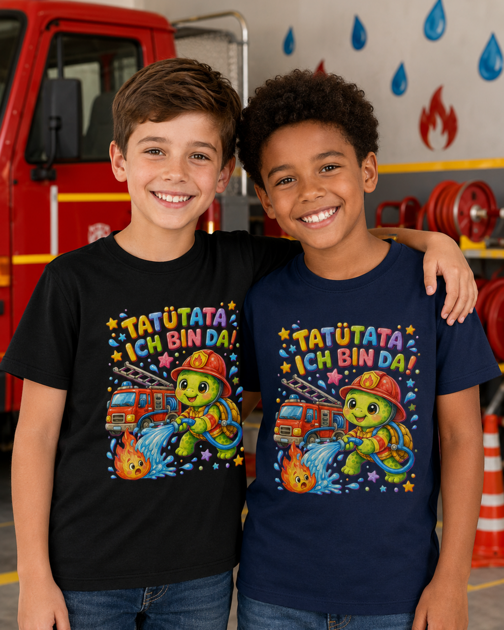 Kinder-T-Shirt mit Feuerwehr-Schildkröte