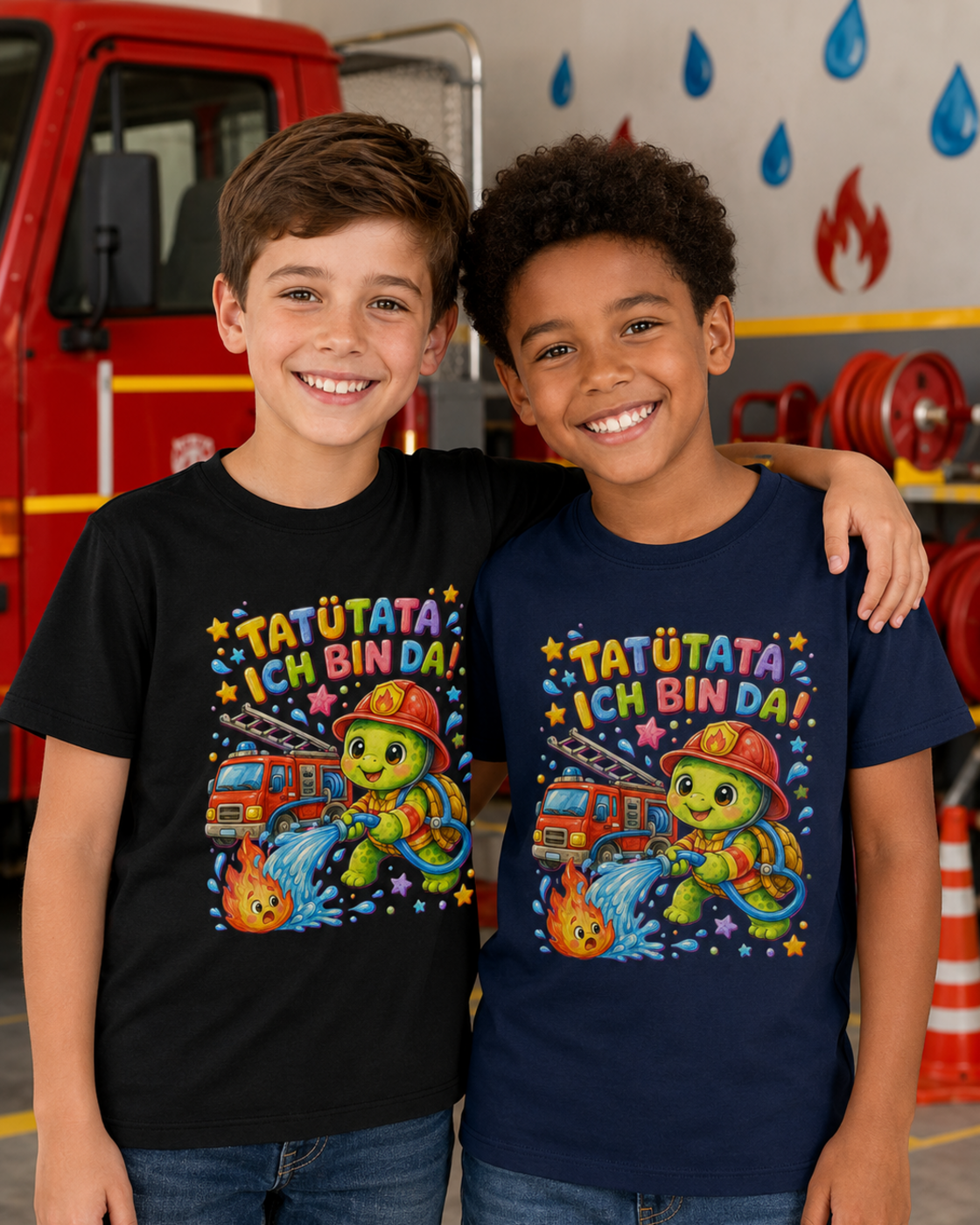 Kinder-T-Shirt mit Feuerwehr-Schildkröte