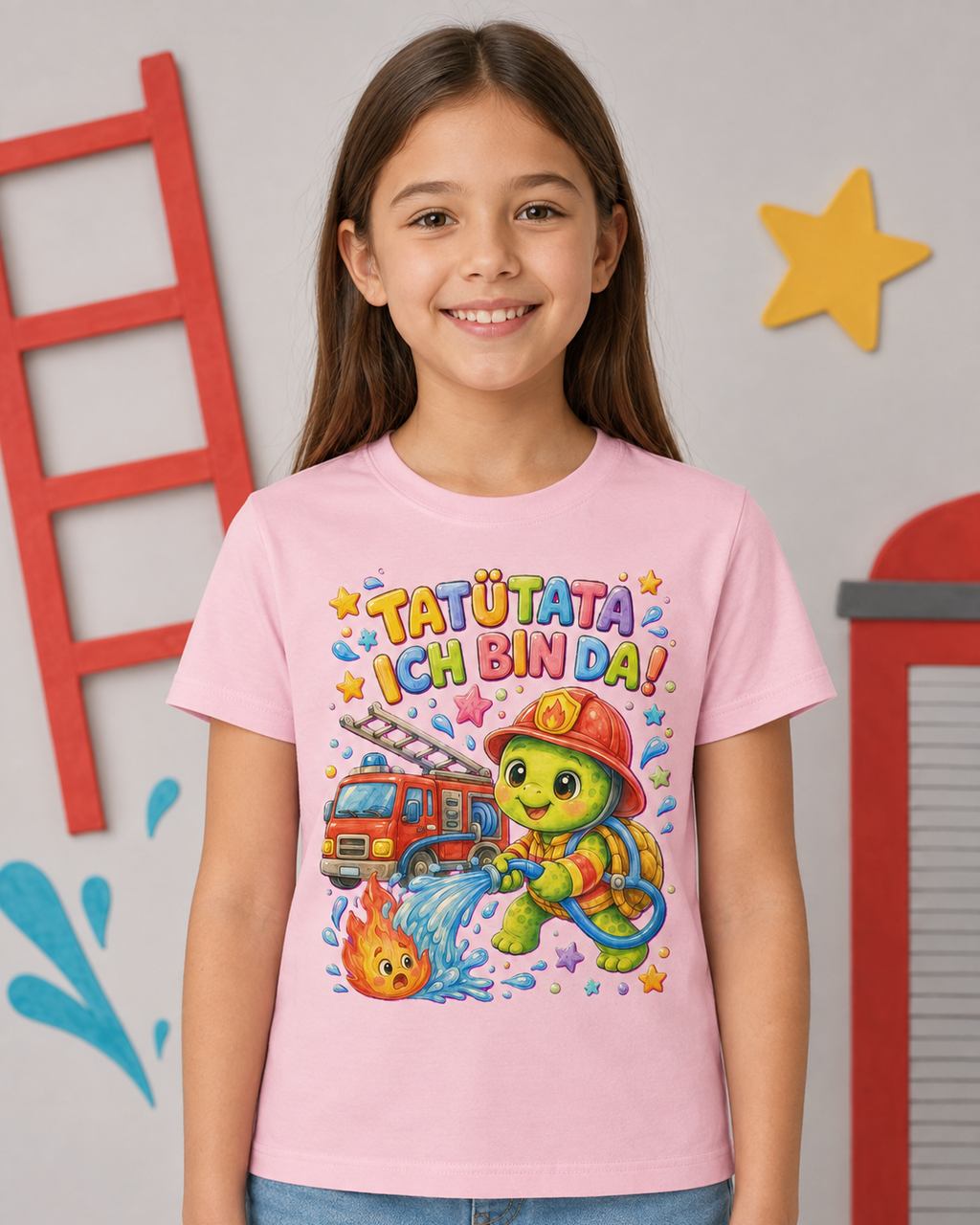 Kinder-T-Shirt mit Feuerwehr-Schildkröte