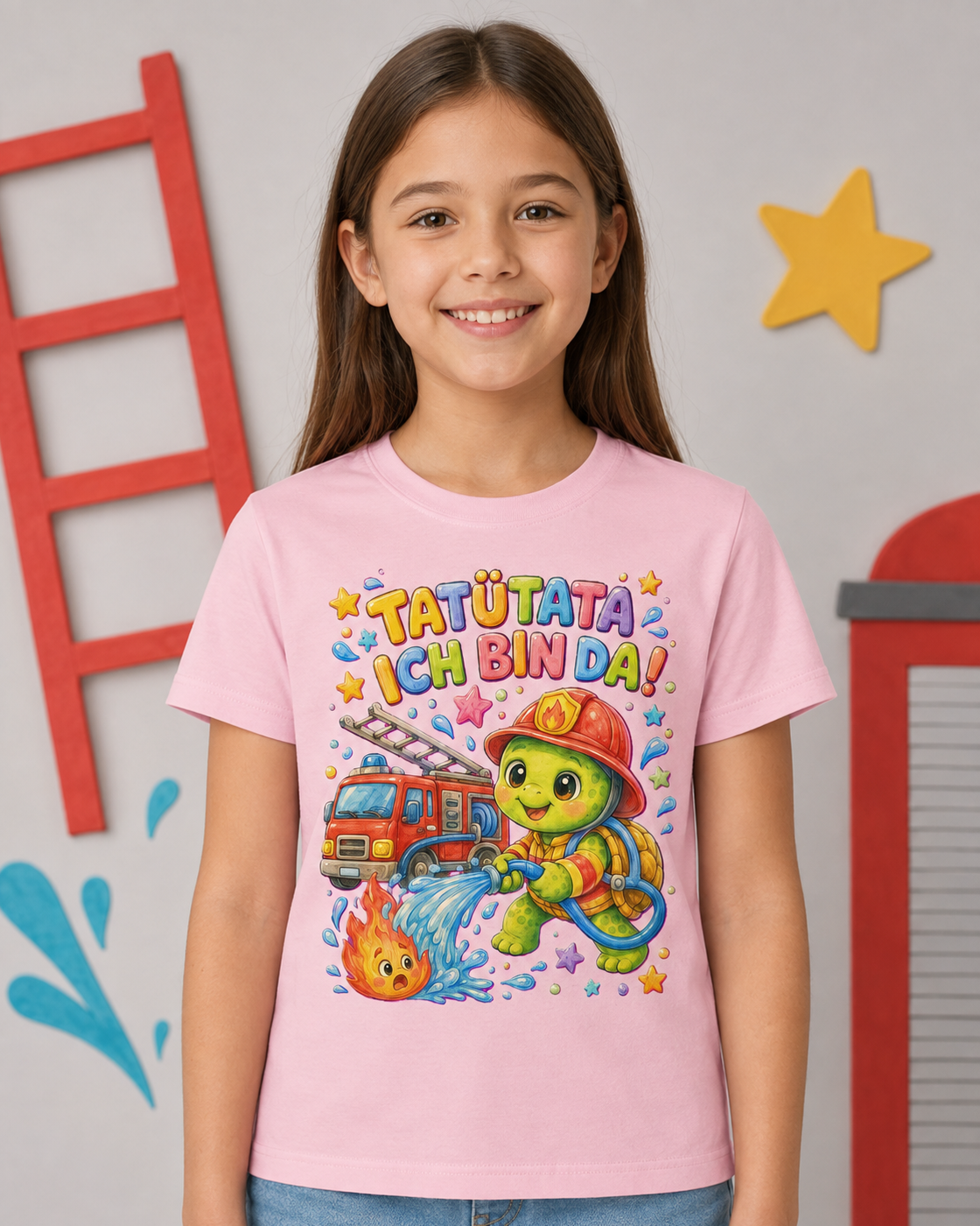 Kinder-T-Shirt mit Feuerwehr-Schildkröte