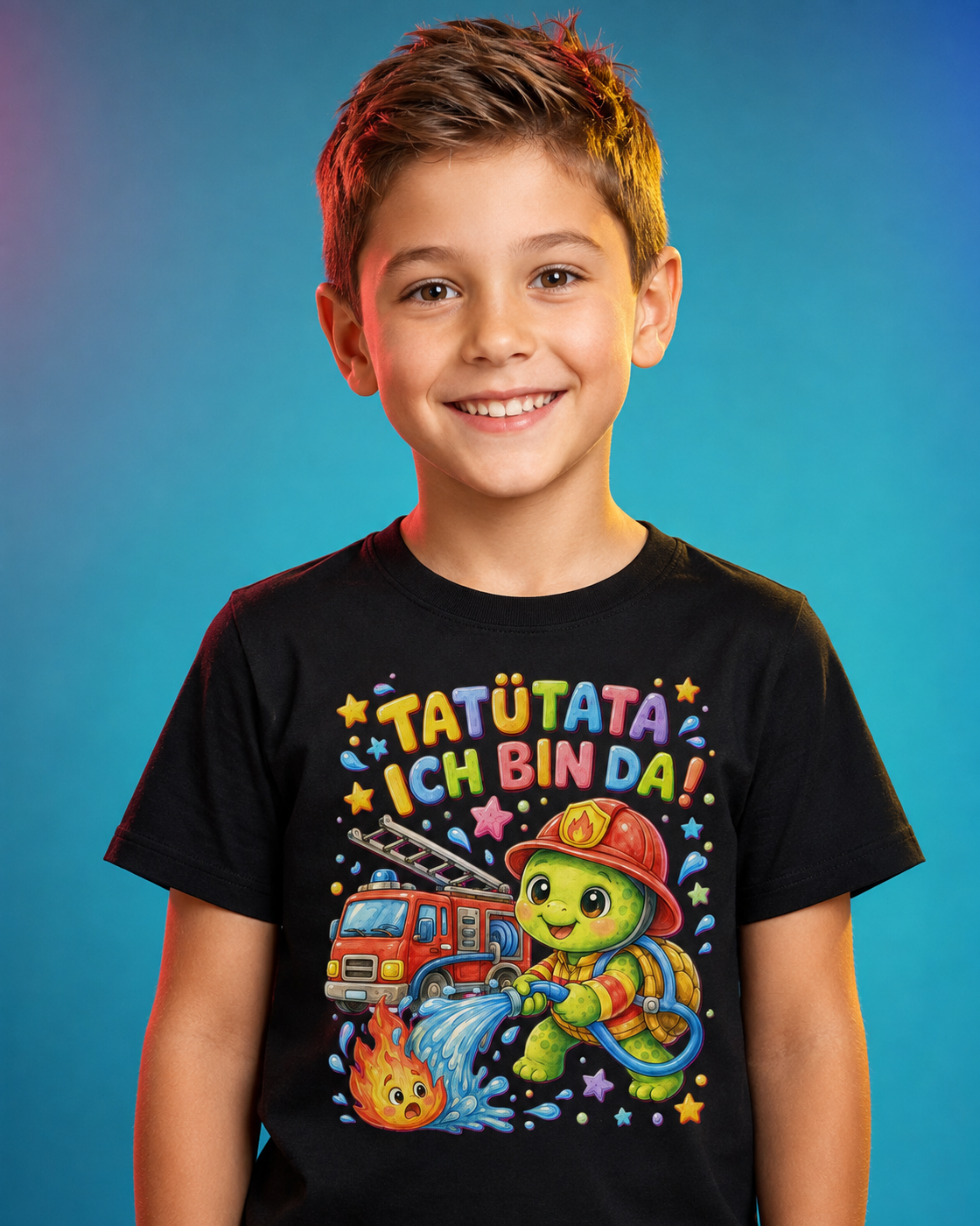 Kinder-T-Shirt mit Feuerwehr-Schildkröte