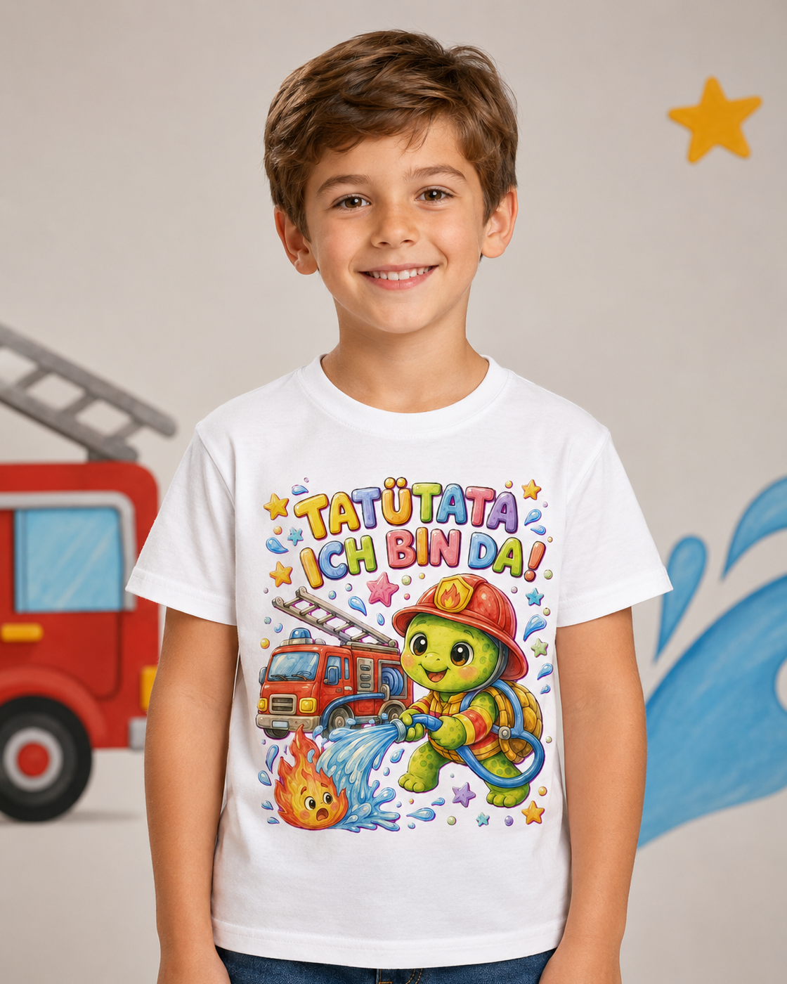Kinder-T-Shirt mit Feuerwehr-Schildkröte