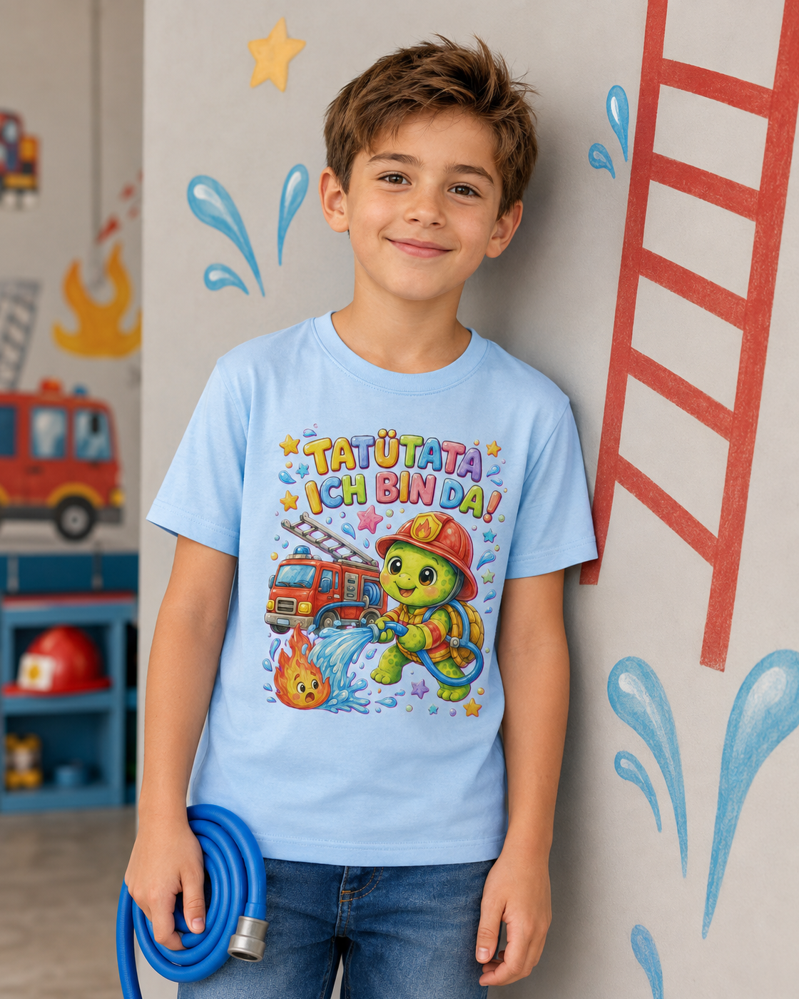 Kinder-T-Shirt mit Feuerwehr-Schildkröte