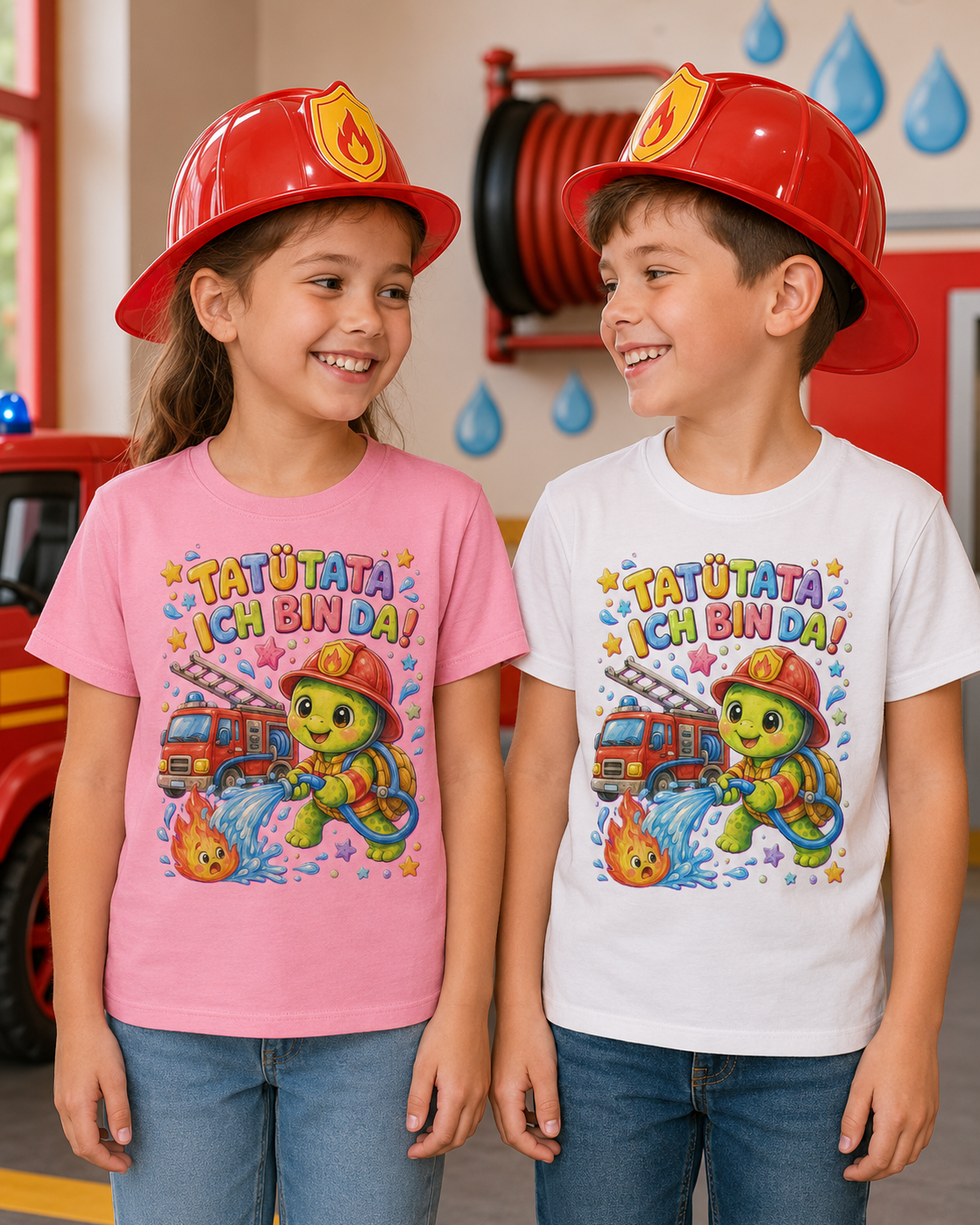 Kinder-T-Shirt mit Feuerwehr-Schildkröte