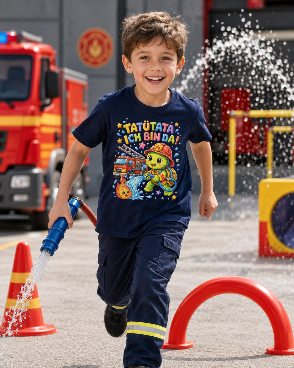 Kinder-T-Shirt mit Feuerwehr-Schildkröte
