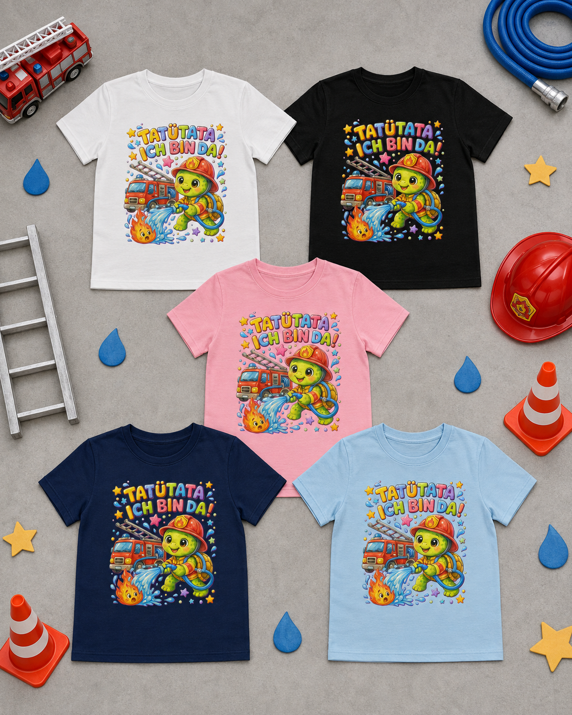 Kinder-T-Shirt mit Feuerwehr-Schildkröte