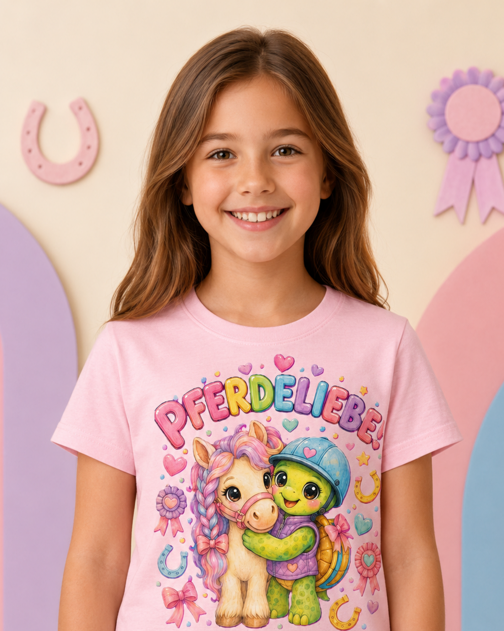 Mädchen-T-Shirt mit Pferd und Schildkröte