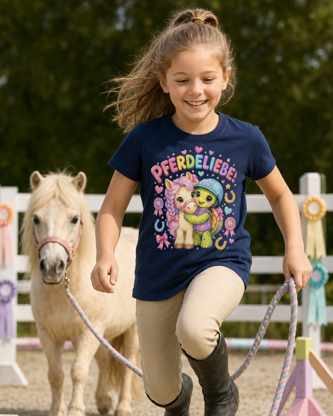 Mädchen-T-Shirt mit Pferd und Schildkröte
