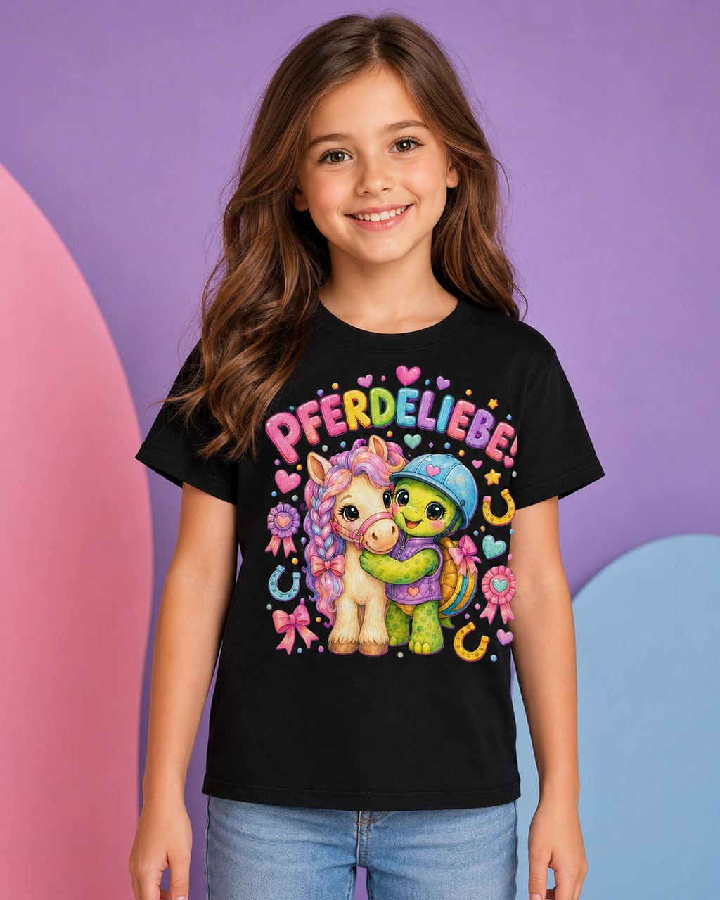 Mädchen-T-Shirt mit Pferd und Schildkröte