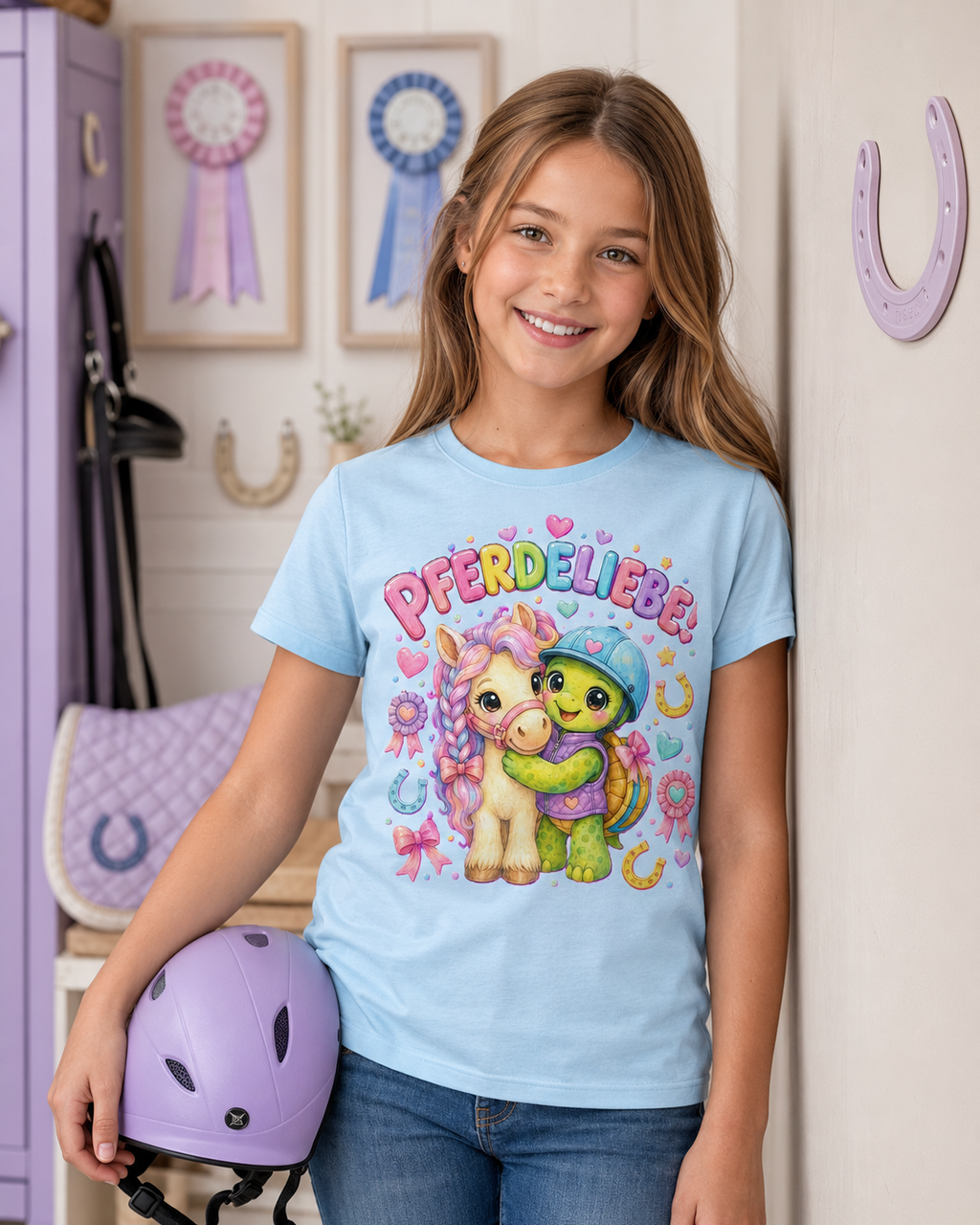 Mädchen-T-Shirt mit Pferd und Schildkröte