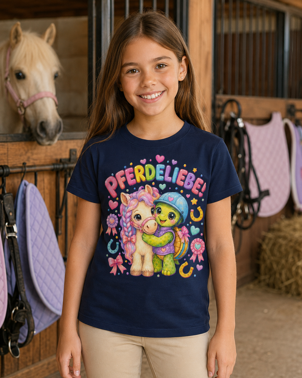 Mädchen-T-Shirt mit Pferd und Schildkröte
