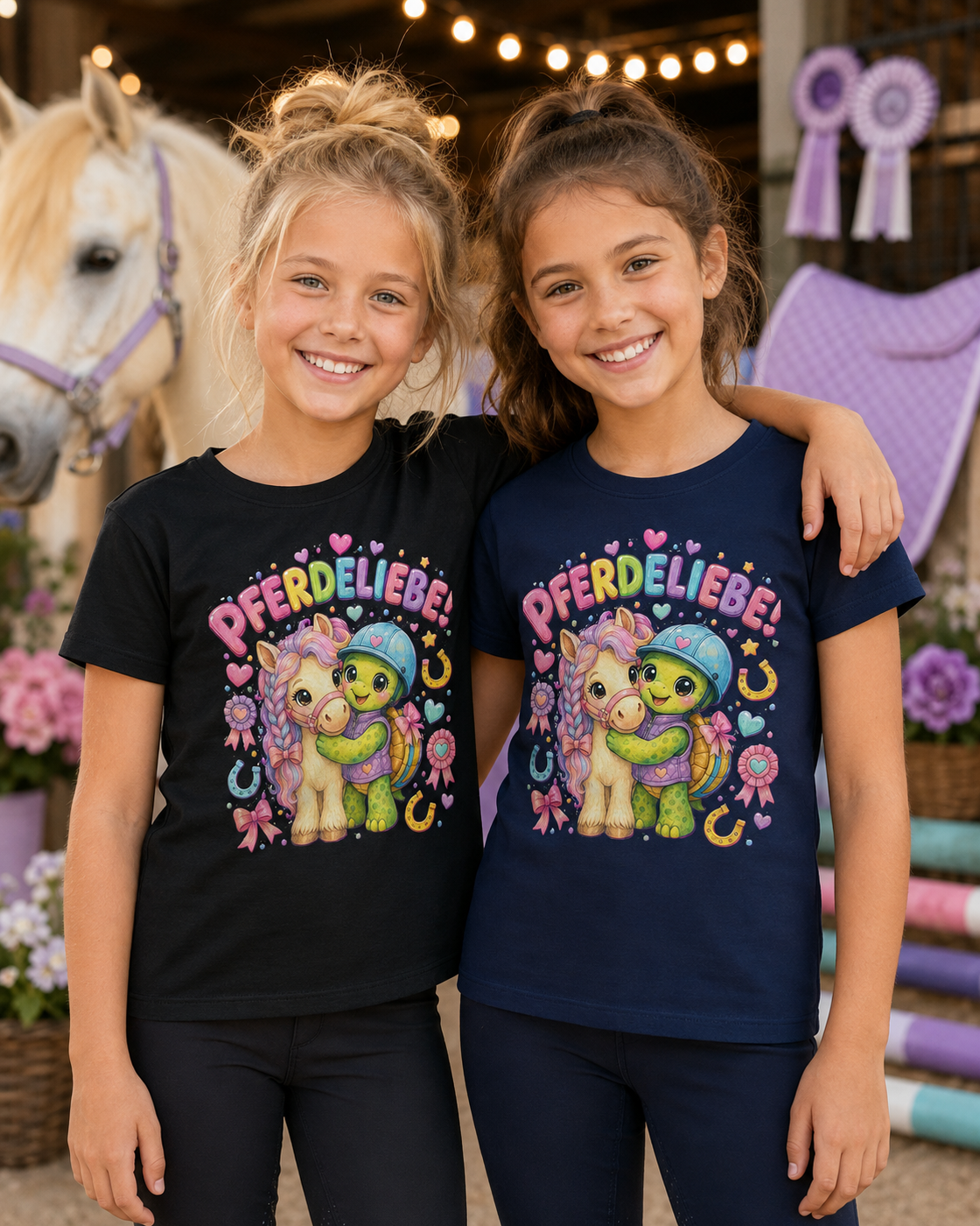 Mädchen-T-Shirt mit Pferd und Schildkröte