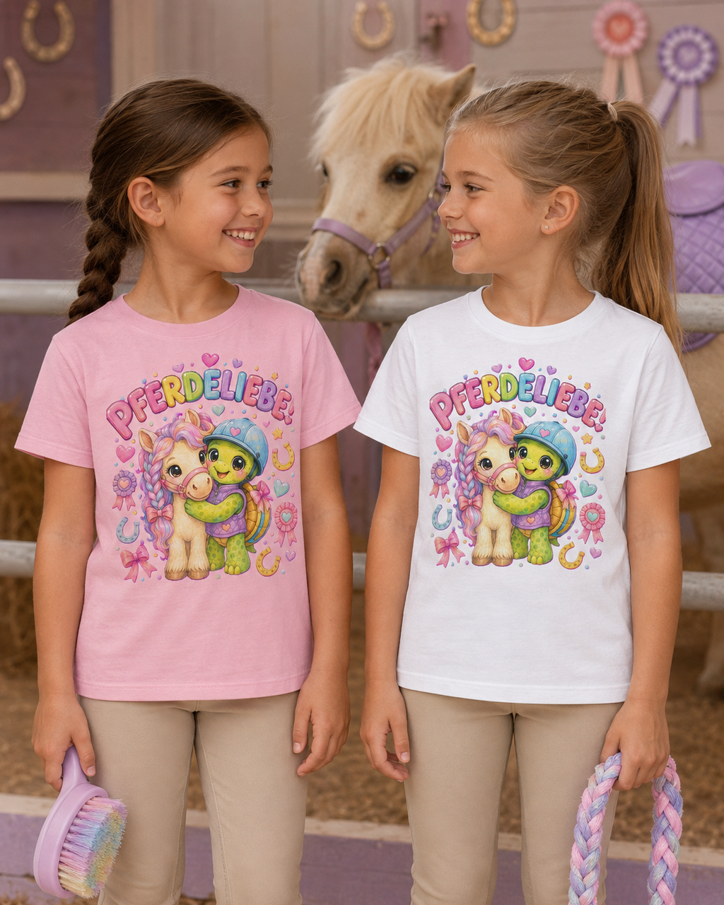 Mädchen-T-Shirt mit Pferd und Schildkröte