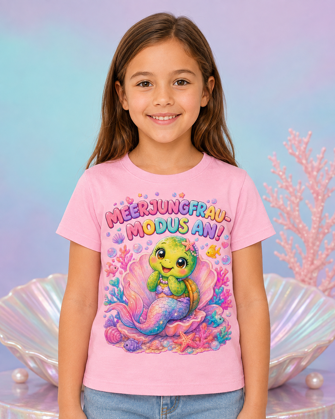 Mädchen-T-Shirt mit Meerjungfrau-Schildkröte