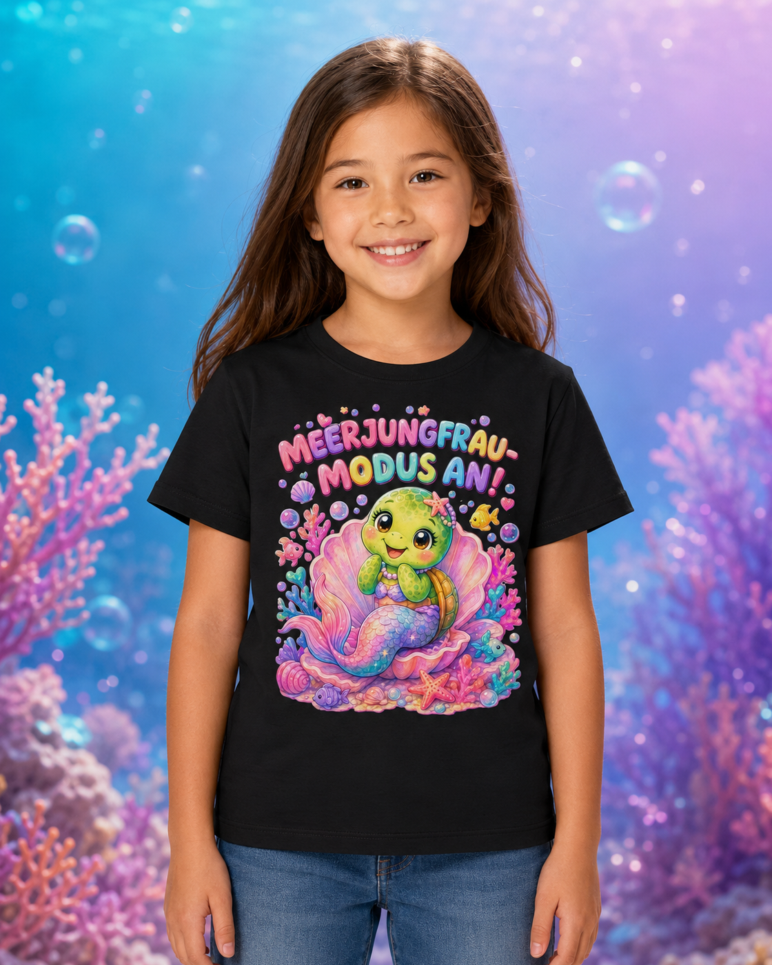 Mädchen-T-Shirt mit Meerjungfrau-Schildkröte