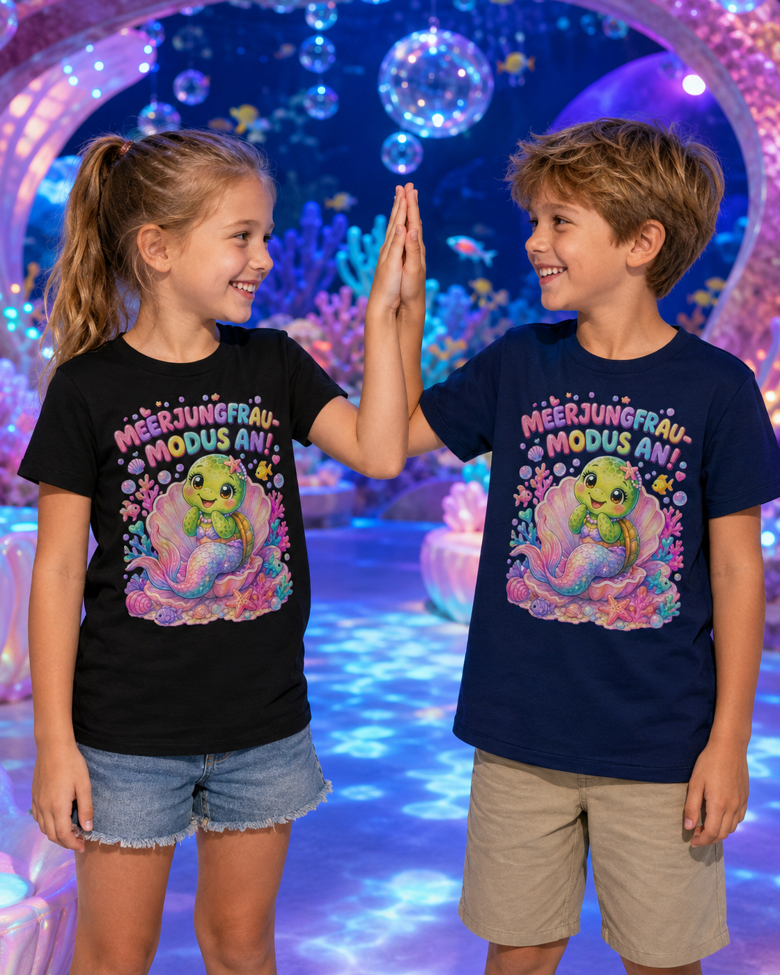 Mädchen-T-Shirt mit Meerjungfrau-Schildkröte