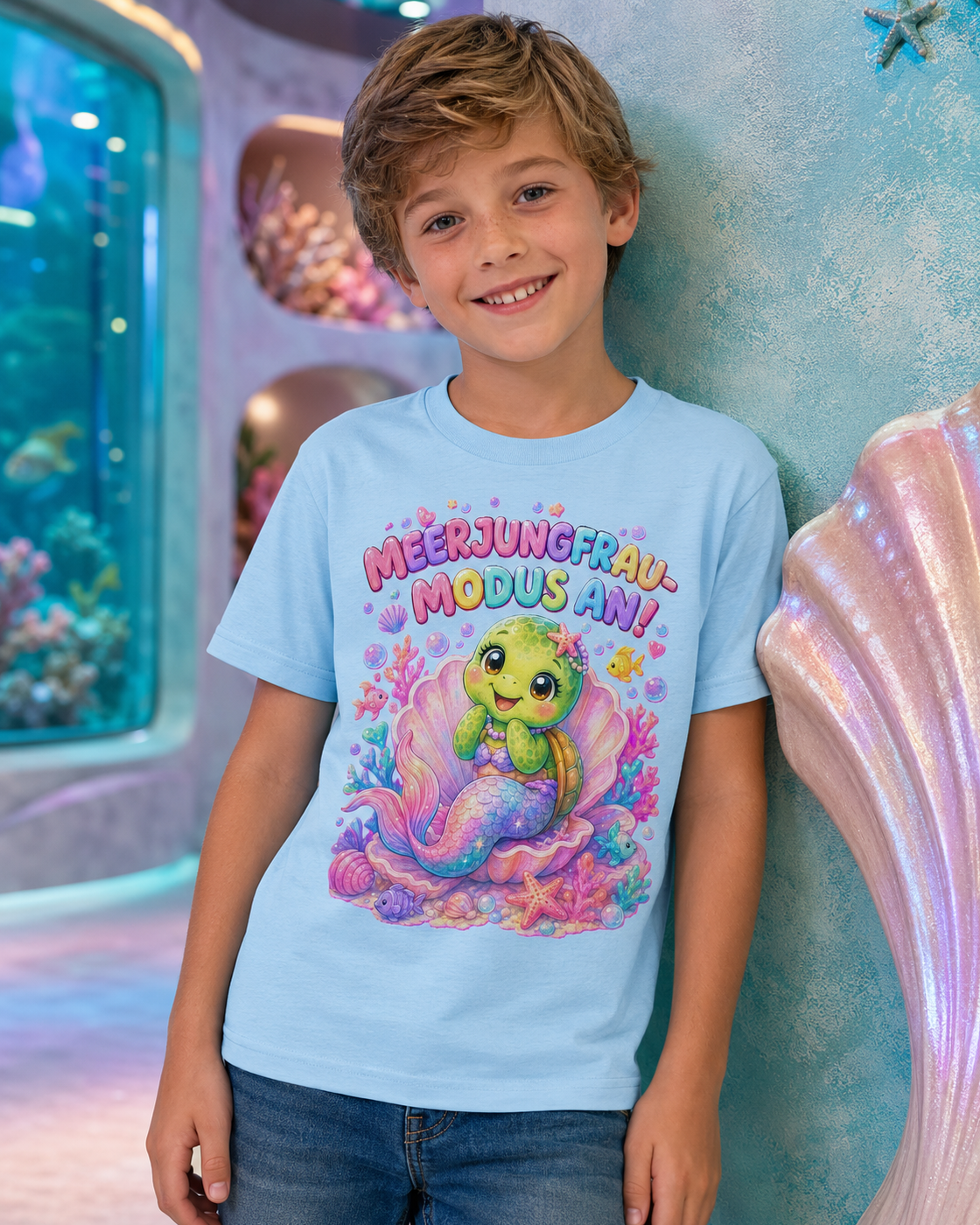 Mädchen-T-Shirt mit Meerjungfrau-Schildkröte