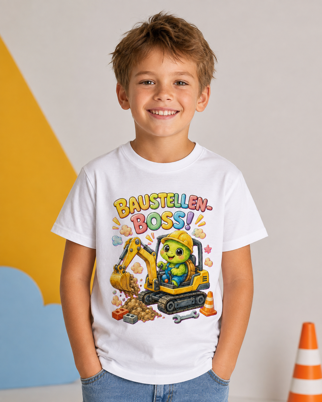 Kinder-T-Shirt mit Bagger-Schildkröte