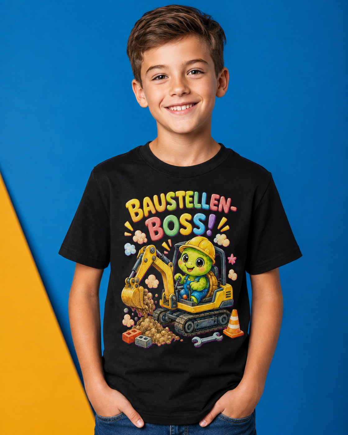 Kinder-T-Shirt mit Bagger-Schildkröte