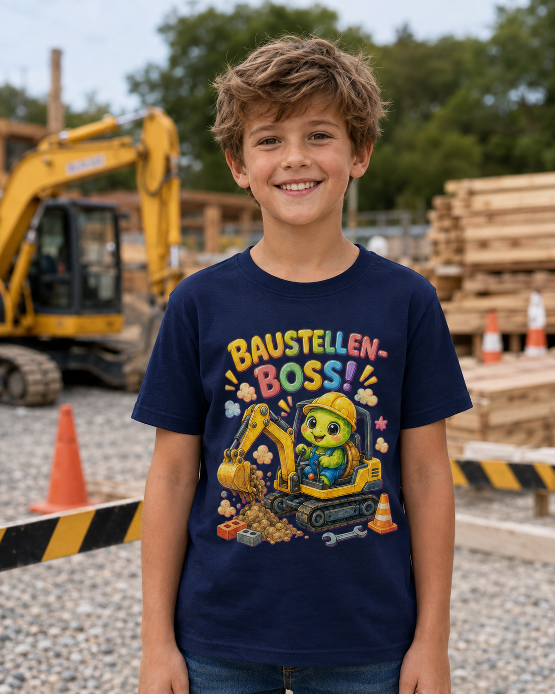 Kinder-T-Shirt mit Bagger-Schildkröte