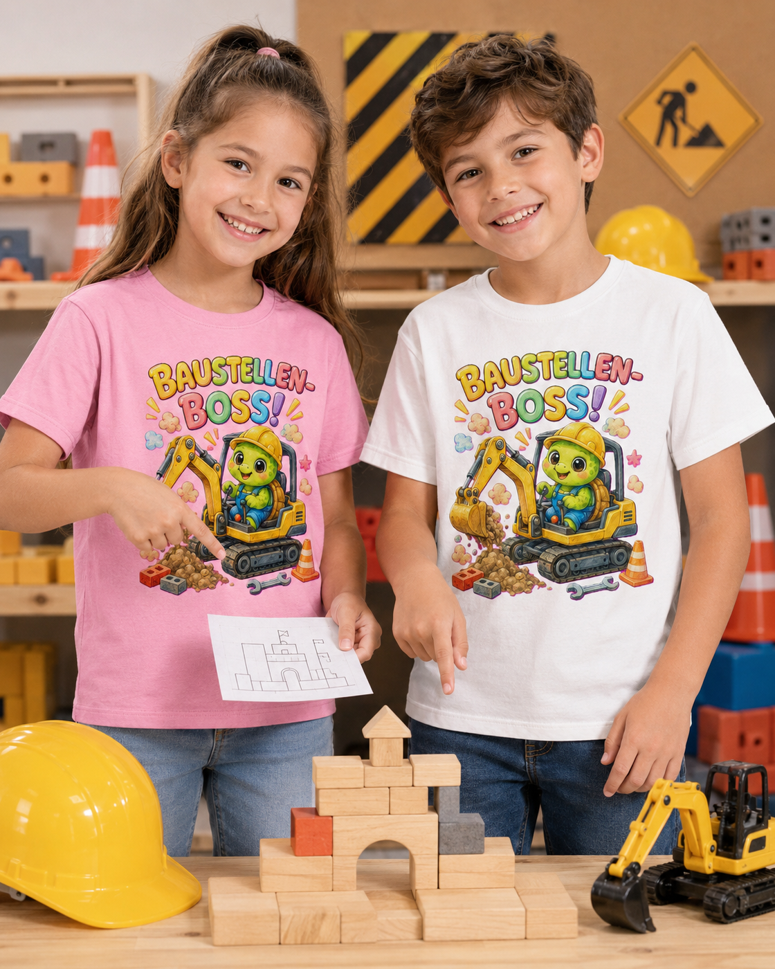 Kinder-T-Shirt mit Bagger-Schildkröte