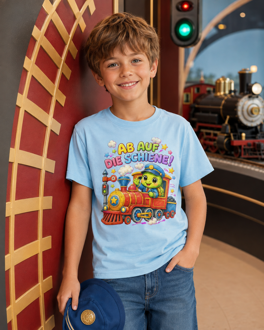Kinder-T-Shirt mit Lokführer-Schildkröte