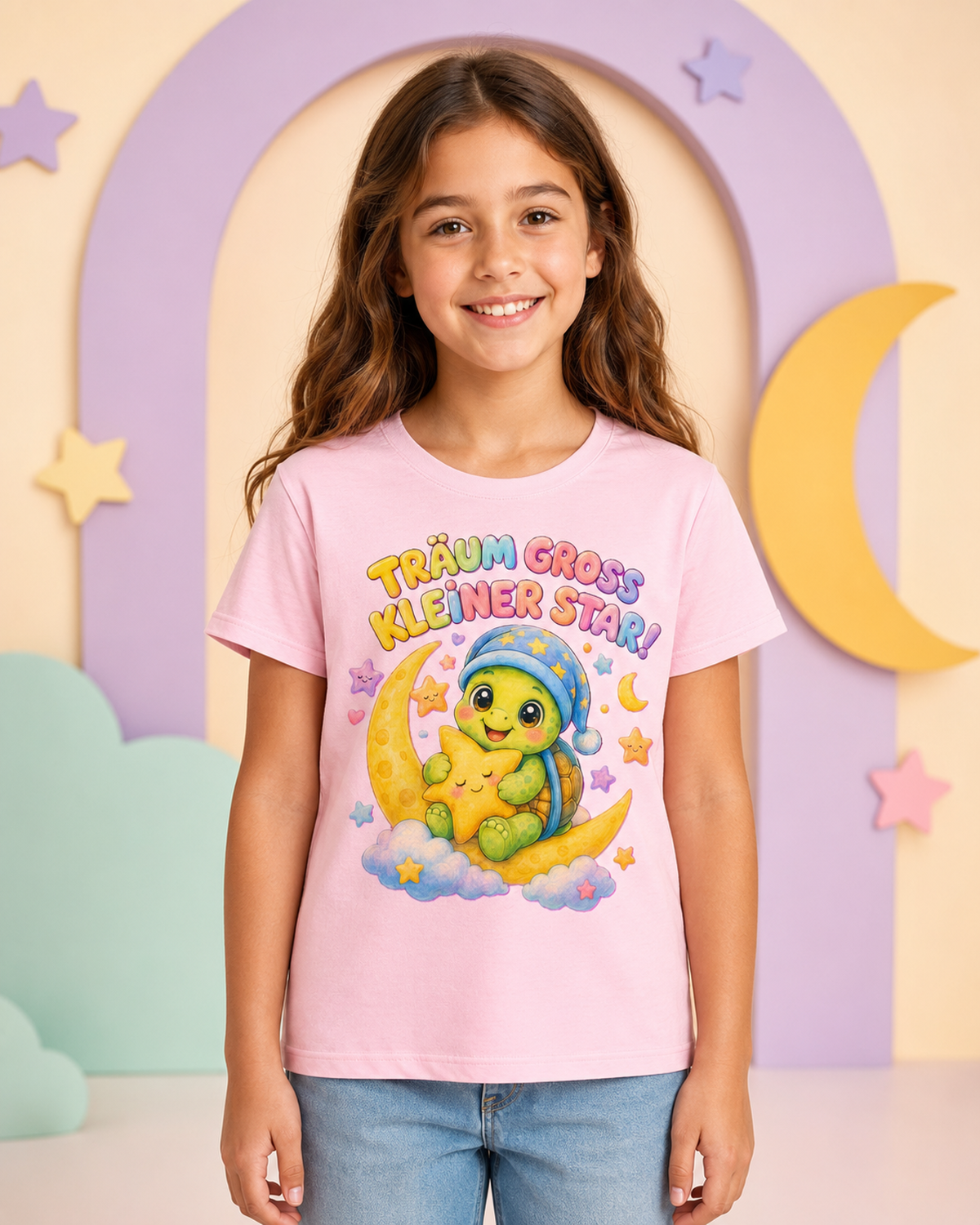 Kinder-T-Shirt mit Schildkröte auf dem Mond
