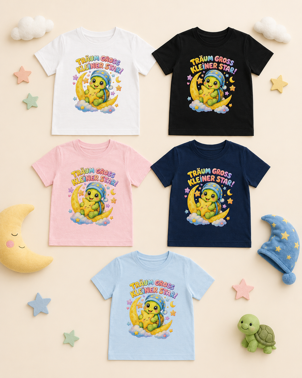 Kinder-T-Shirt mit Schildkröte auf dem Mond