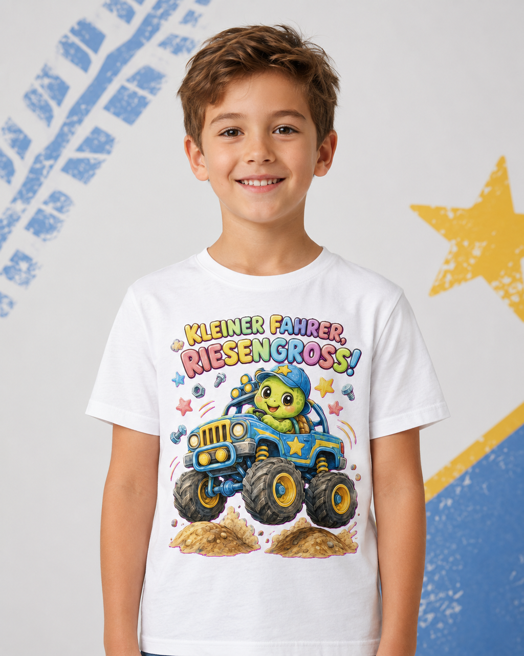 Kinder-T-Shirt mit Monstertruck-Schildkröte