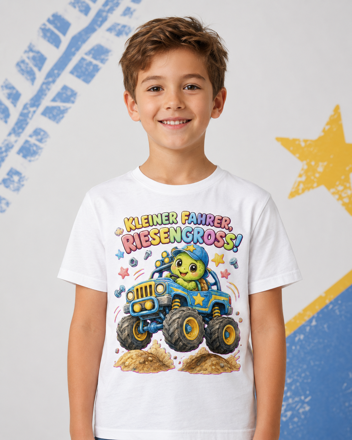 Kinder-T-Shirt mit Monstertruck-Schildkröte