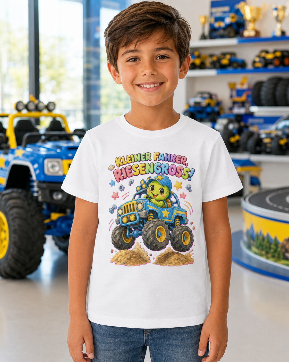 Kinder-T-Shirt mit Monstertruck-Schildkröte