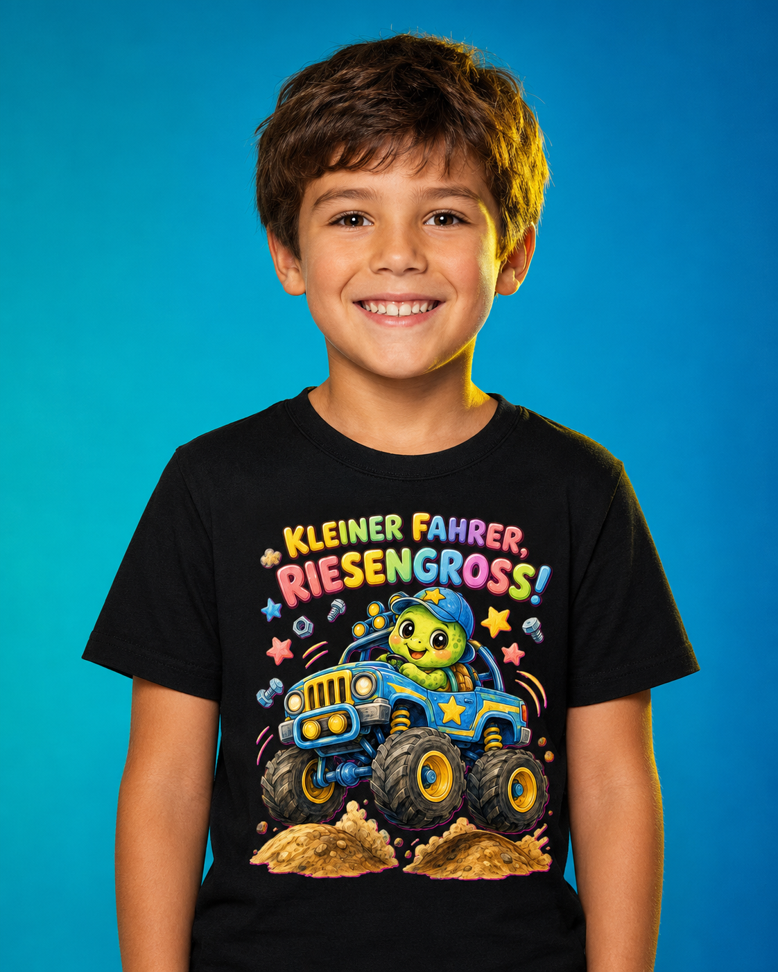 Kinder-T-Shirt mit Monstertruck-Schildkröte