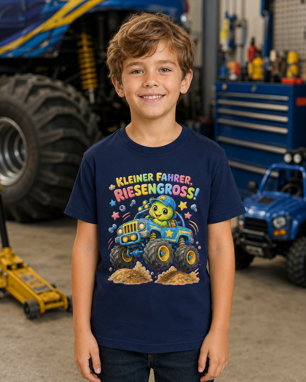 Kinder-T-Shirt mit Monstertruck-Schildkröte