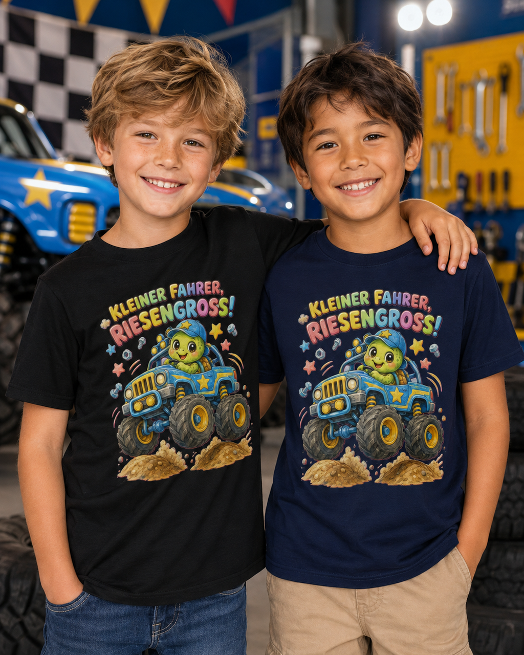 Kinder-T-Shirt mit Monstertruck-Schildkröte