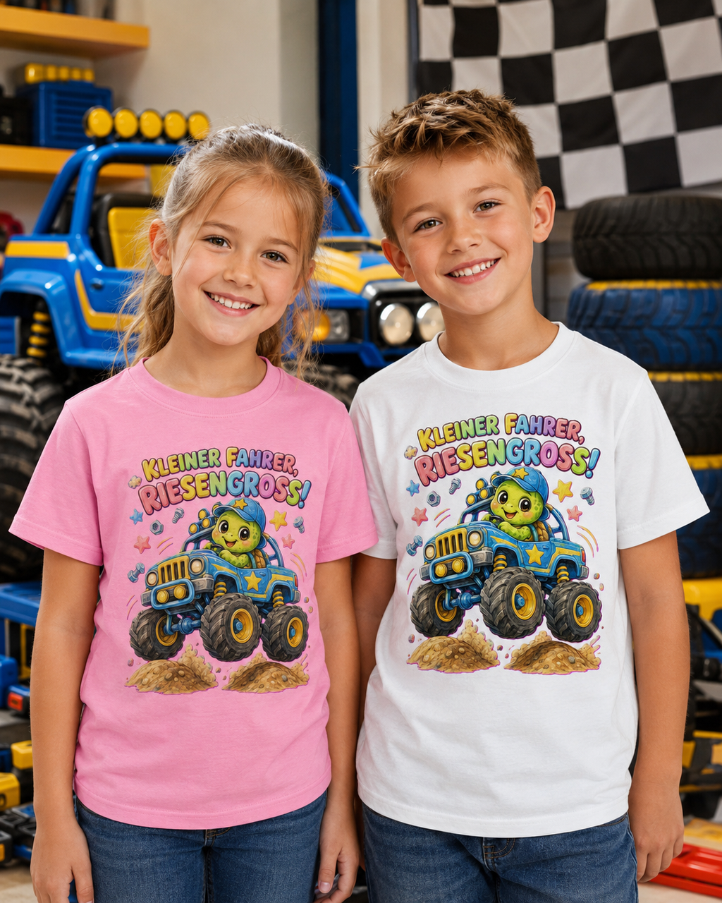 Kinder-T-Shirt mit Monstertruck-Schildkröte