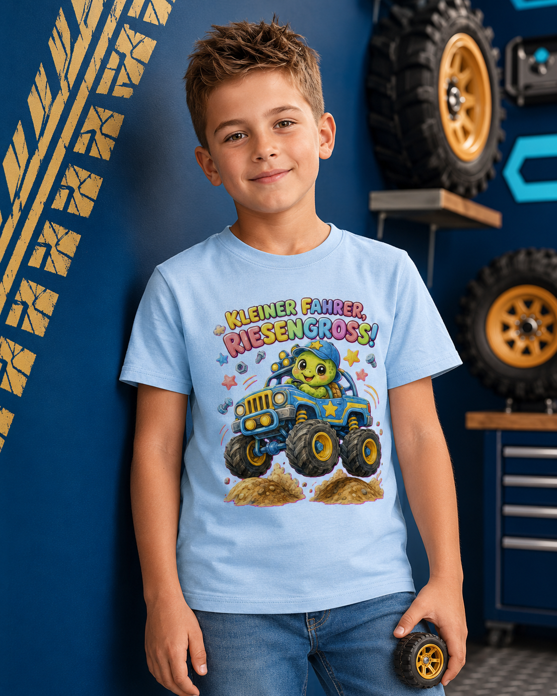 Kinder-T-Shirt mit Monstertruck-Schildkröte