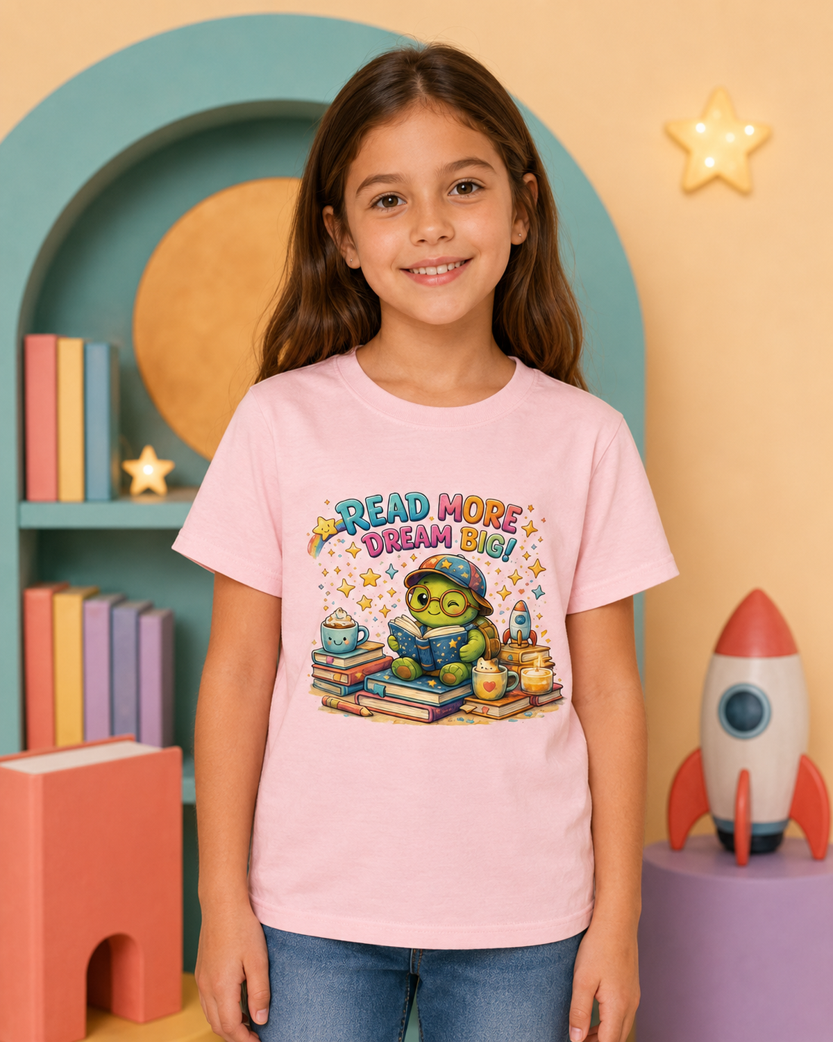 Kinder-T-Shirt mit lesender Schildkröte