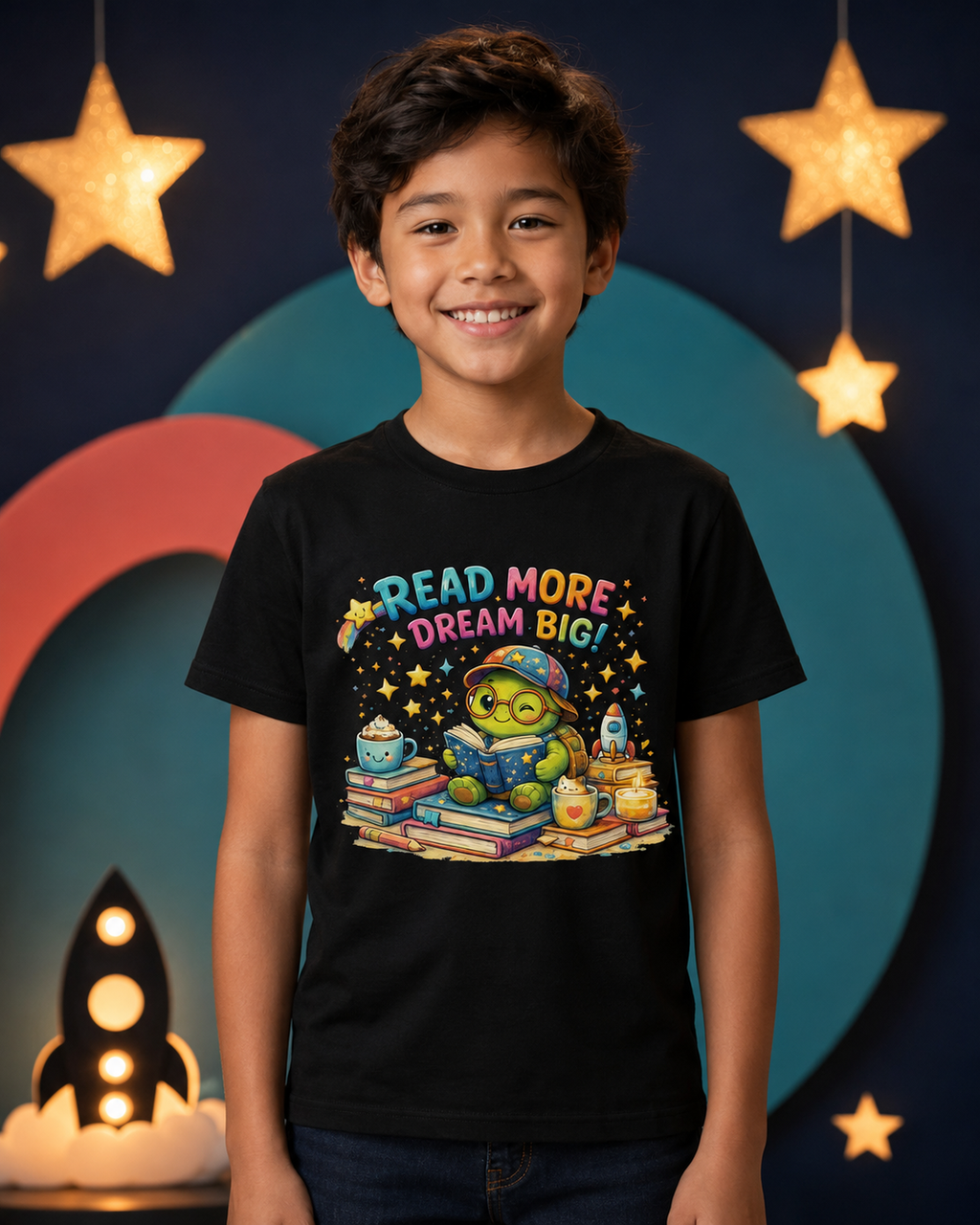 Kinder-T-Shirt mit lesender Schildkröte