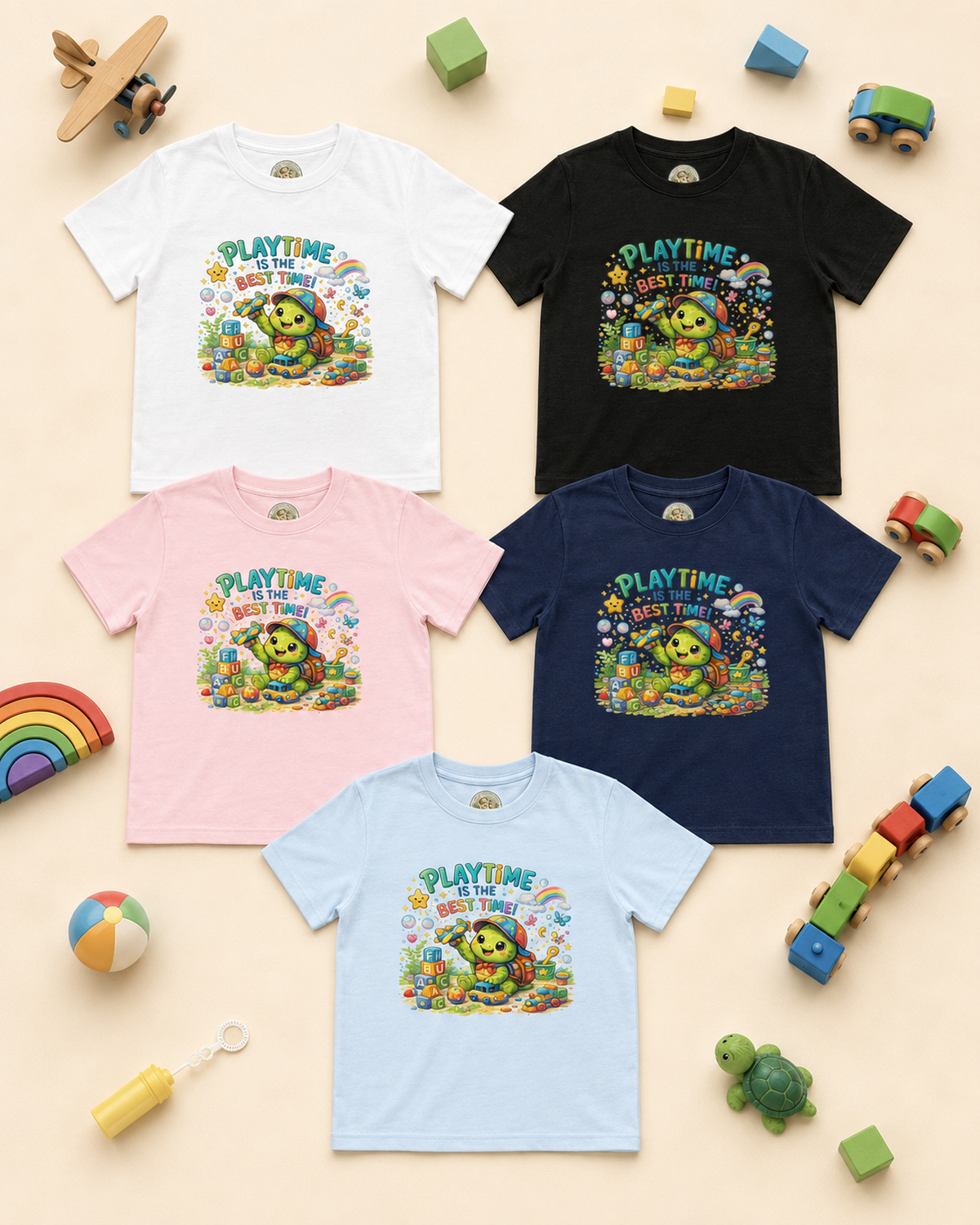 Kinder-T-Shirt mit spielender Schildkröte