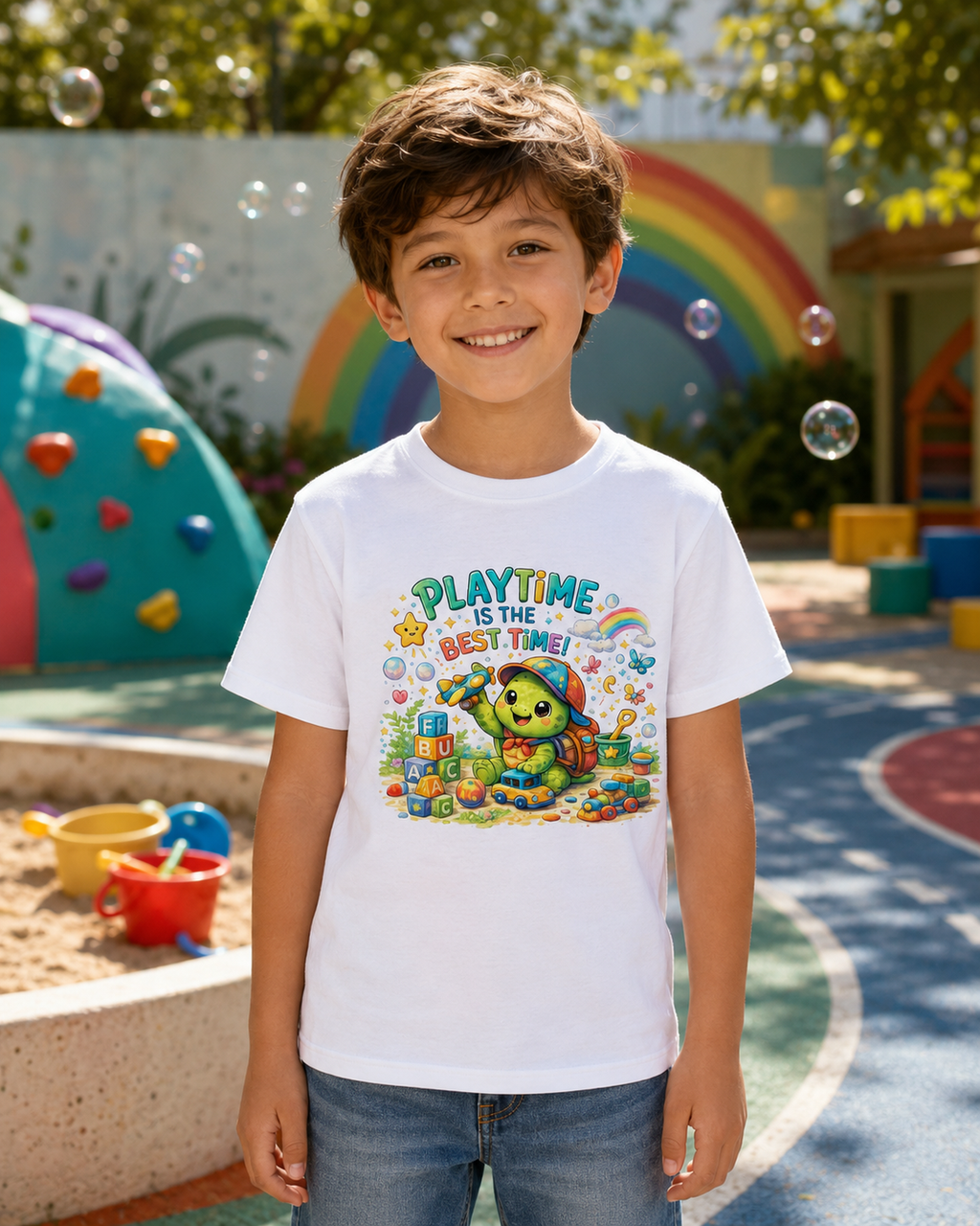 Kinder-T-Shirt mit spielender Schildkröte