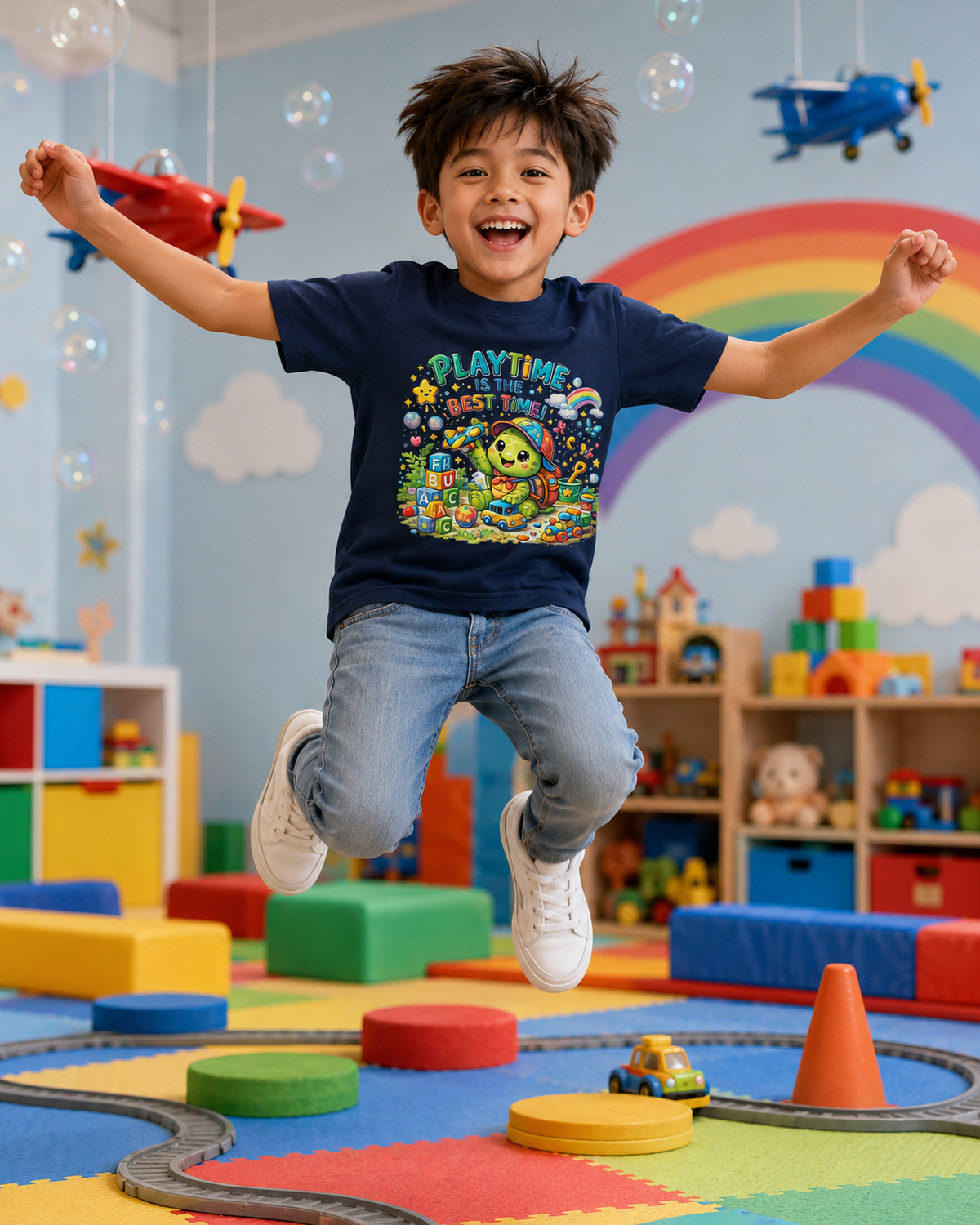 Kinder-T-Shirt mit spielender Schildkröte