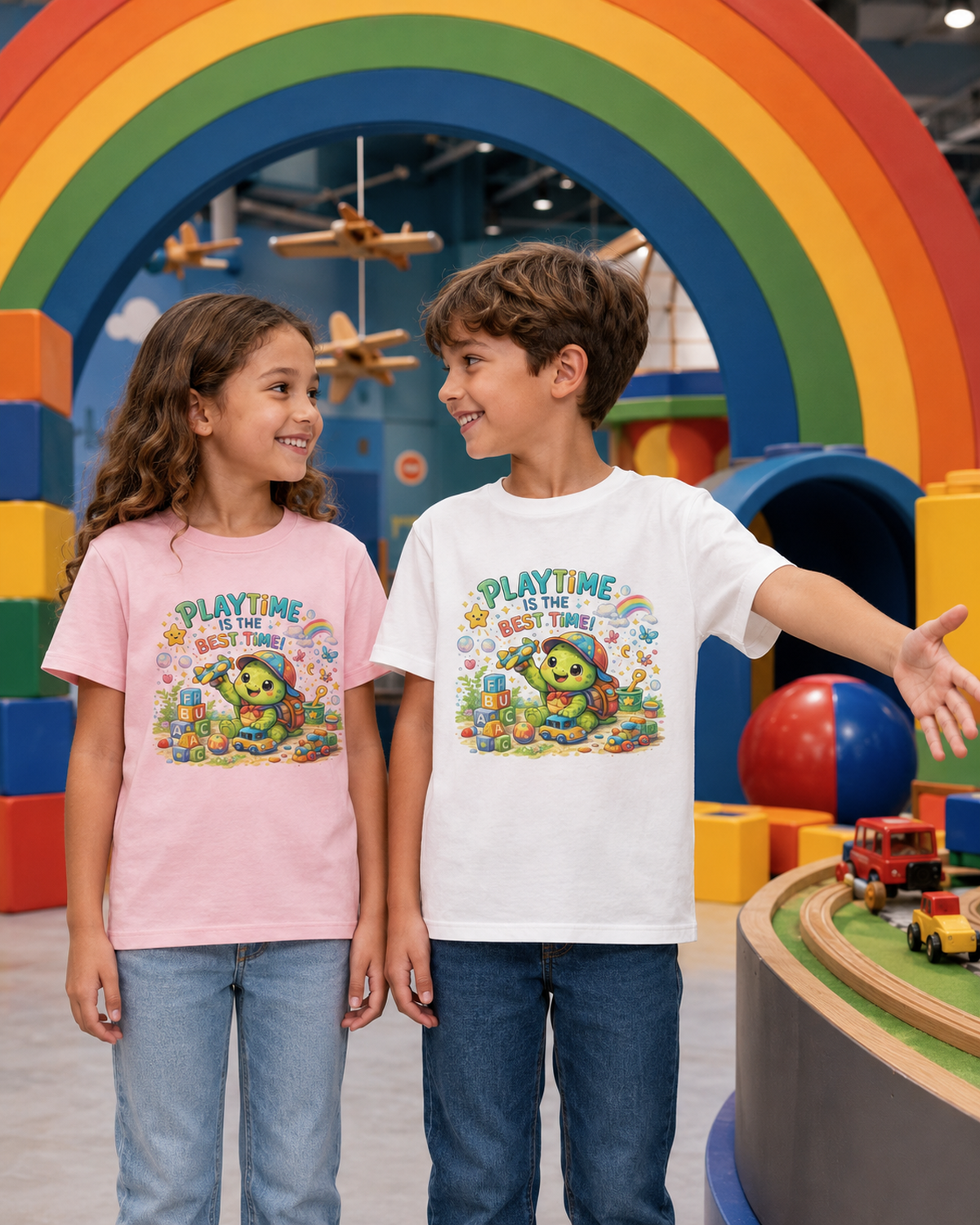 Kinder-T-Shirt mit spielender Schildkröte