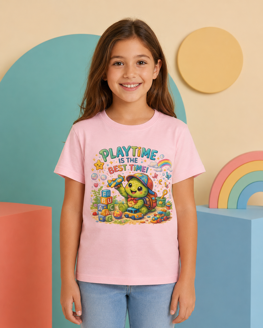 Kinder-T-Shirt mit spielender Schildkröte