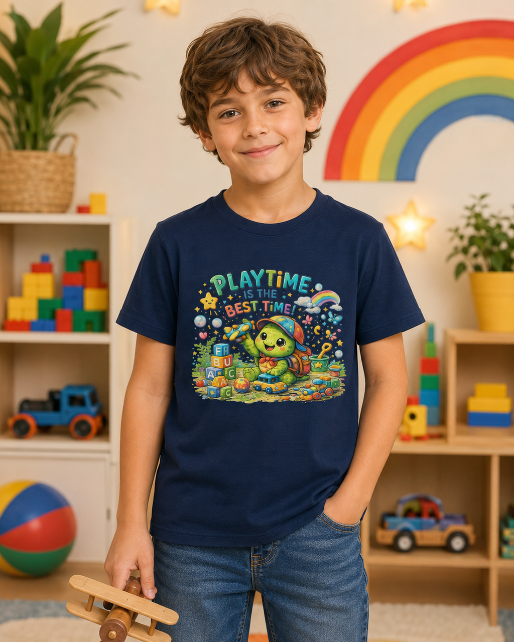 Kinder-T-Shirt mit spielender Schildkröte