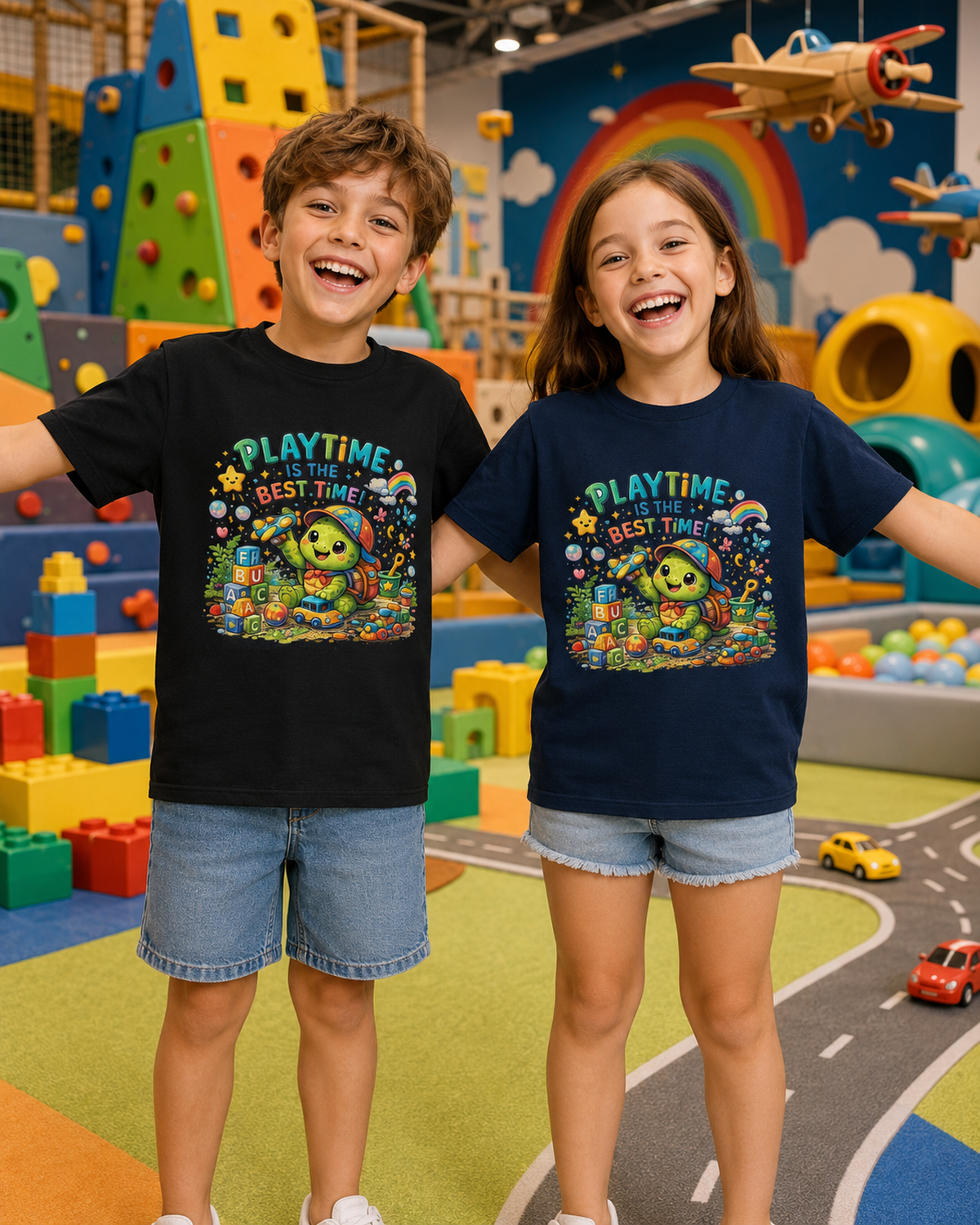 Kinder-T-Shirt mit spielender Schildkröte