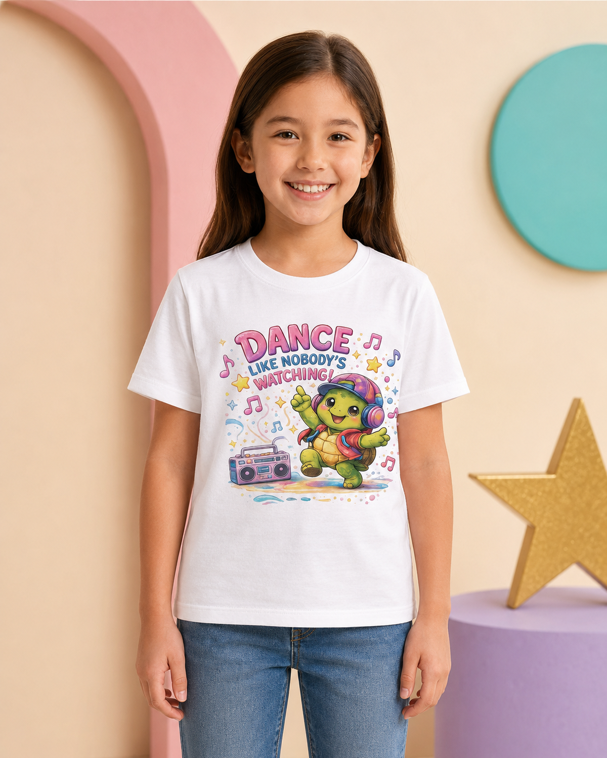 Kinder-T-Shirt mit tanzender Schildkröte