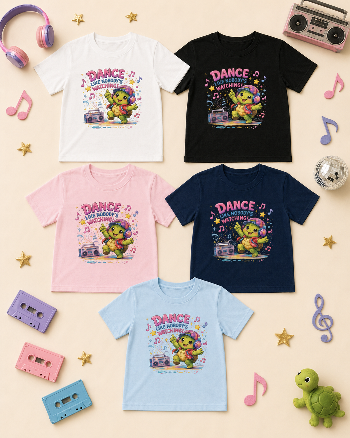 Kinder-T-Shirt mit tanzender Schildkröte