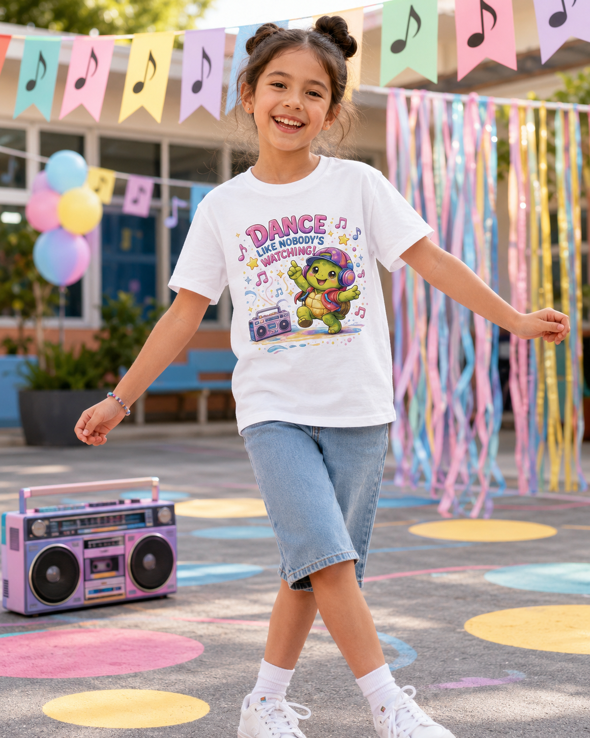 Kinder-T-Shirt mit tanzender Schildkröte