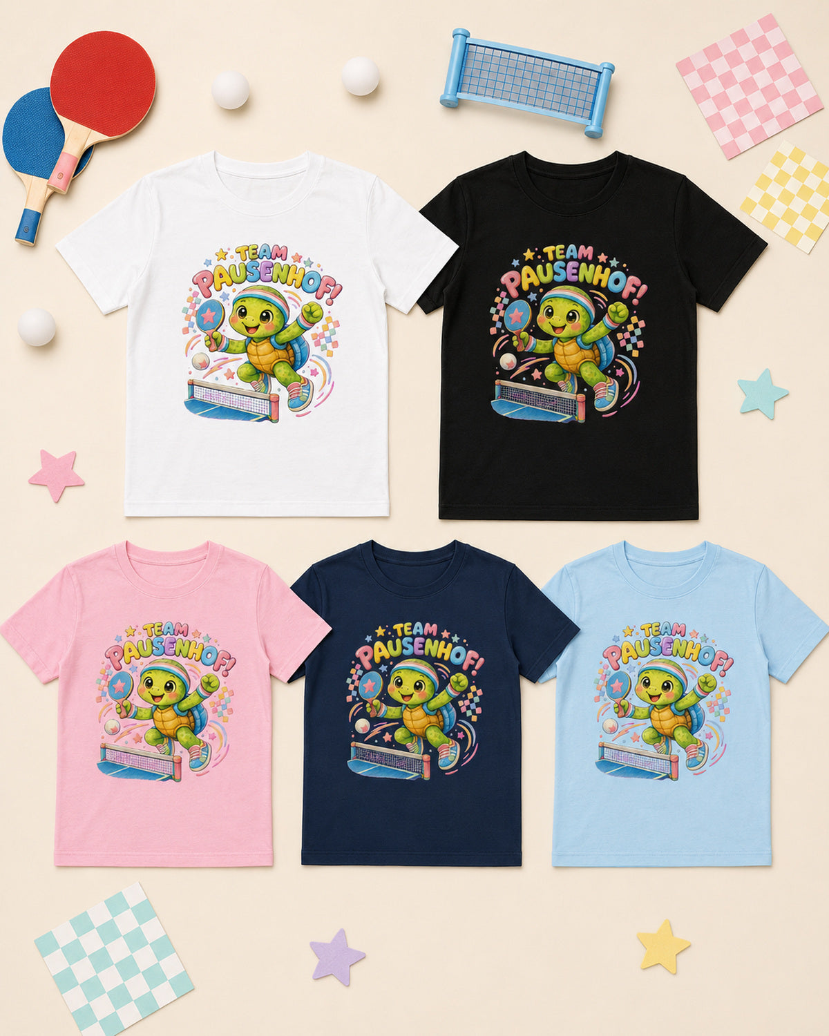 Kinder-T-Shirt mit Tischtennis-Schildkröte